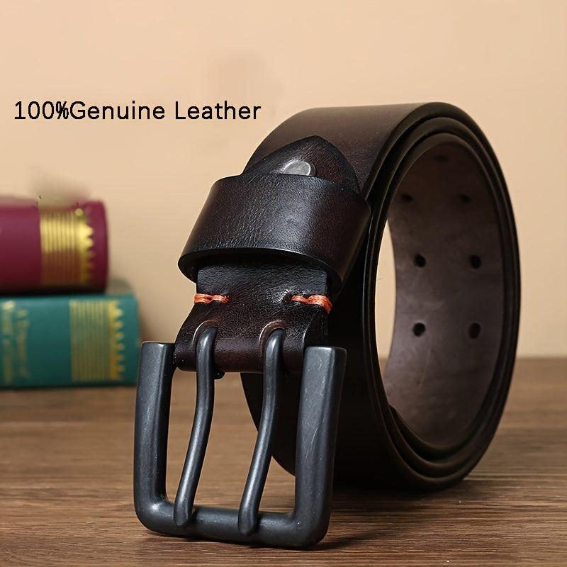 Men's Funky Style Double Prong Buckle Belt Top Layer Cowhide Leather
