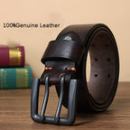Men's Funky Style Double Prong Buckle Belt Top Layer Cowhide Leather
