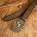 Western Horse Head Buckle Leather Belt with Alloy Horse Head