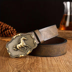 Western Horse Head Buckle Leather Belt with Alloy Horse Head