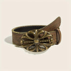 Vintage Inspired Women's Belt with Heart Buckle Distressed Brown
