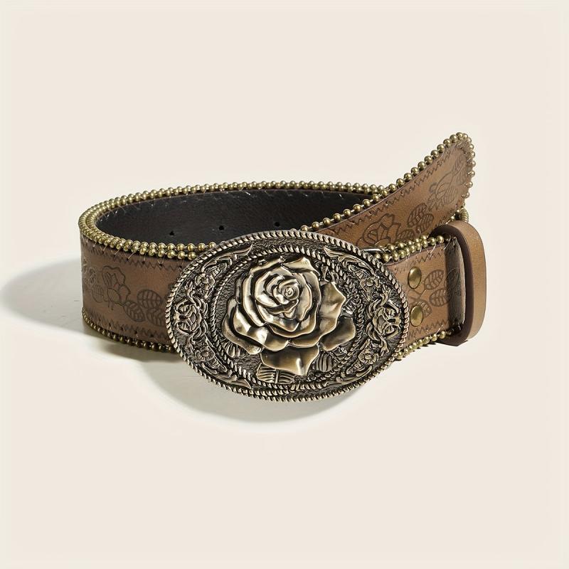 Vintage Inspired Women's Belt with Heart Buckle Distressed Brown