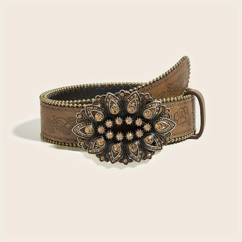 Vintage Inspired Women's Belt with Heart Buckle Distressed Brown