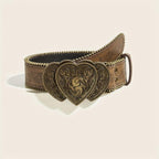 Vintage Inspired Women's Belt with Heart Buckle Distressed Brown
