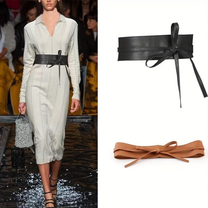 PU Leather Belt Wide Bow Women Two Layer Bohemian Style