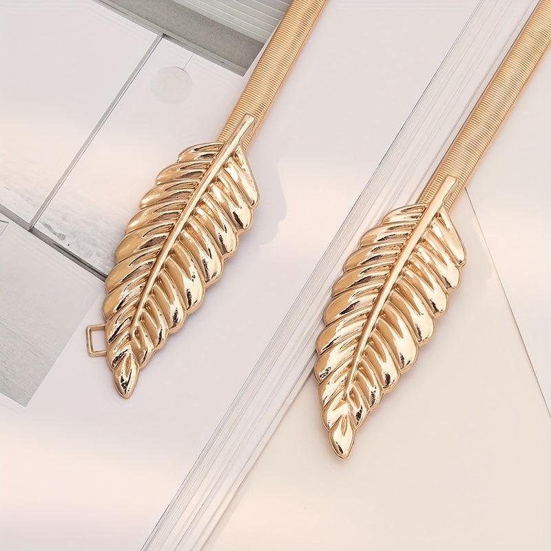 Women's Adjustable Leaf Metal Waist Belt for Dresses