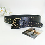 Vintage Brown Faux Leather Belt with Studs Wide Retro Style
