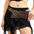 Vintage Brown Faux Leather Belt with Studs Wide Retro Style