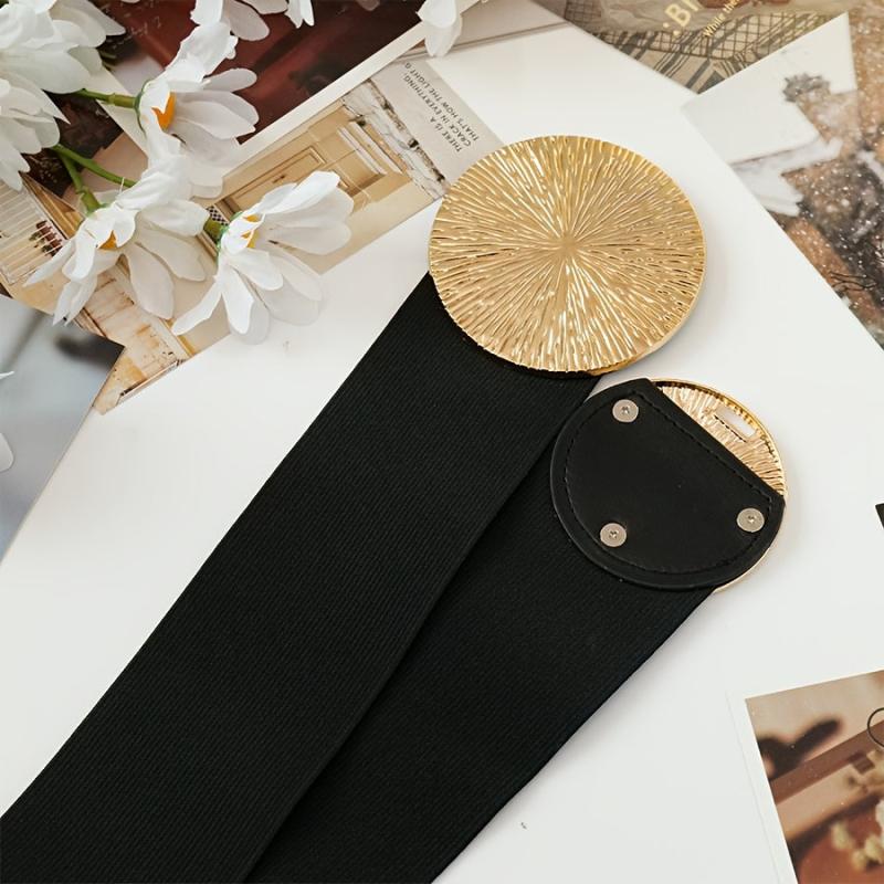 Vintage Elastic Waist Belt Leopard Print Golden Buckle Casual Attire Support