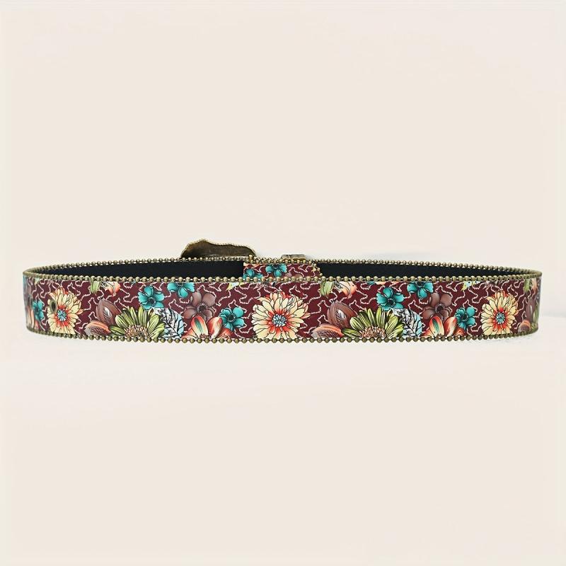 Floral Belt Burgundy Teal Pattern Bronze Bead Embellishments