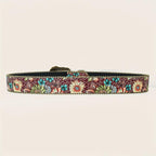 Floral Belt Burgundy Teal Pattern Bronze Bead Embellishments
