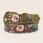 Floral Belt Burgundy Teal Pattern Bronze Bead Embellishments