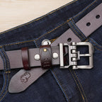 BISON DENIM Men's Vintage Leather Belt Brown