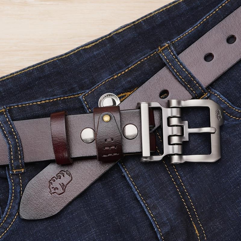 BISON DENIM Men's Vintage Leather Belt Brown