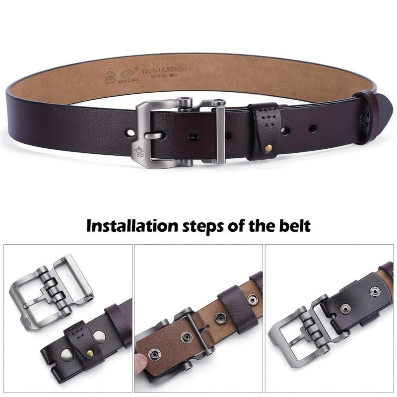 BISON DENIM Men's Vintage Leather Belt Brown