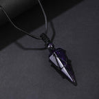 Crystal Amethyst Cone Pendant Necklace with Braided Rope
