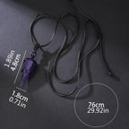 Crystal Amethyst Cone Pendant Necklace with Braided Rope