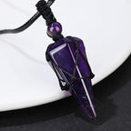 Crystal Amethyst Cone Pendant Necklace with Braided Rope