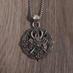 Retro Compass Samurai Head Demon Samurai Pendant Necklace