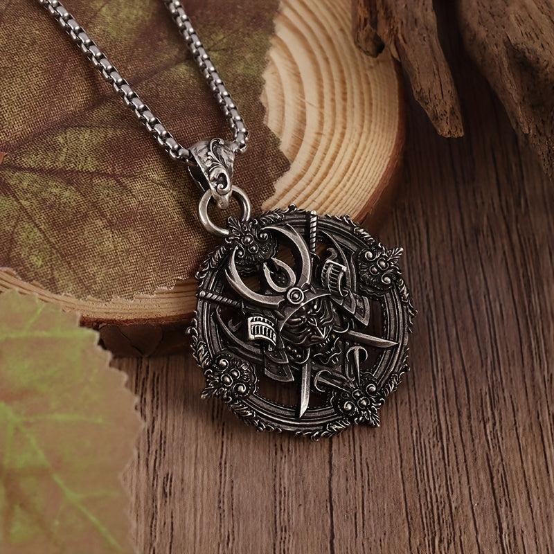 Retro Compass Samurai Head Demon Samurai Pendant Necklace