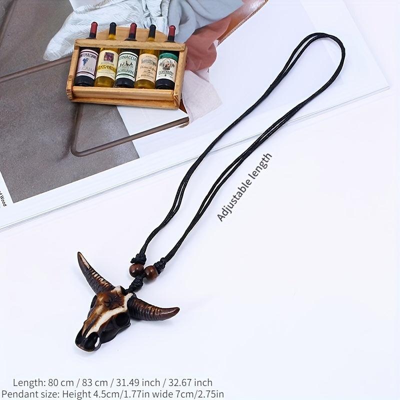 1PC Men's Retro Resin Bull Head Pendant Necklace