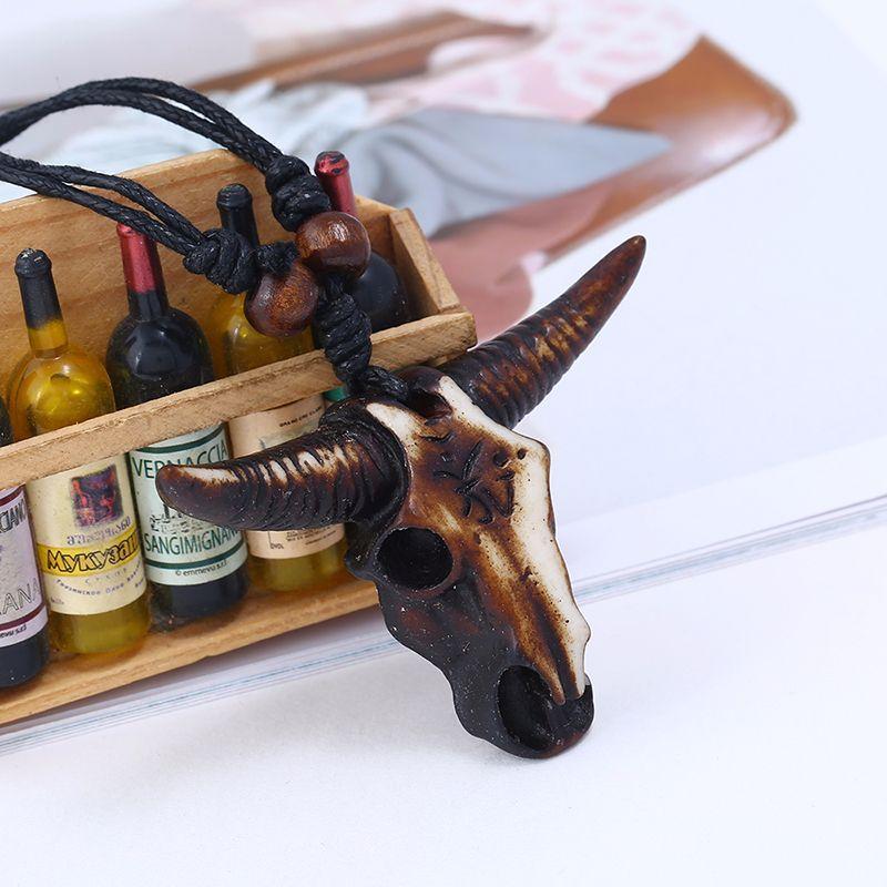 1PC Men's Retro Resin Bull Head Pendant Necklace