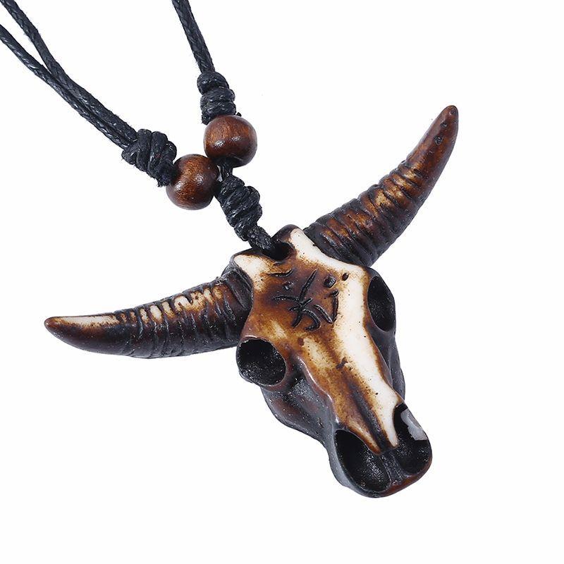 1PC Men's Retro Resin Bull Head Pendant Necklace