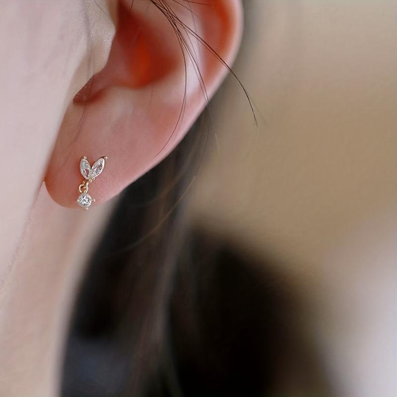 Zircon Stud Earrings 18K Plated Minimalist Style