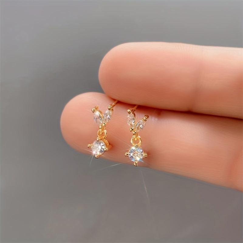 Zircon Stud Earrings 18K Plated Minimalist Style