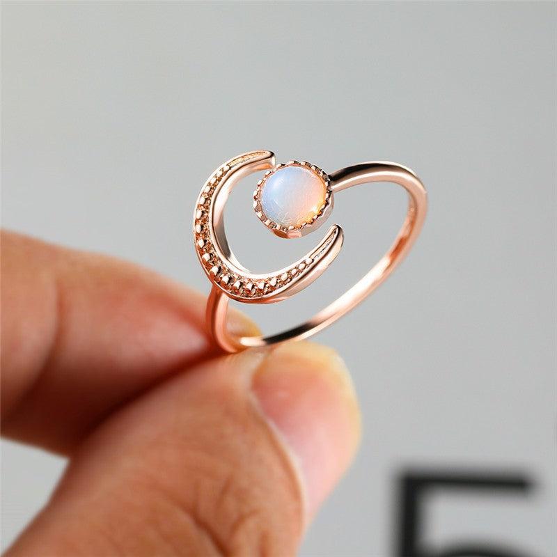 Colorful Moonstone Adjustable Ring Retro Female Hand Accessories