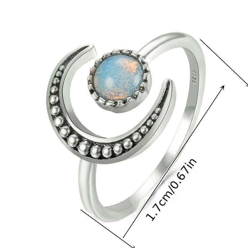 Colorful Moonstone Adjustable Ring Retro Female Hand Accessories
