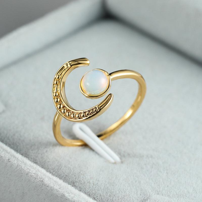 Colorful Moonstone Adjustable Ring Retro Female Hand Accessories