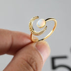 Colorful Moonstone Adjustable Ring Retro Female Hand Accessories