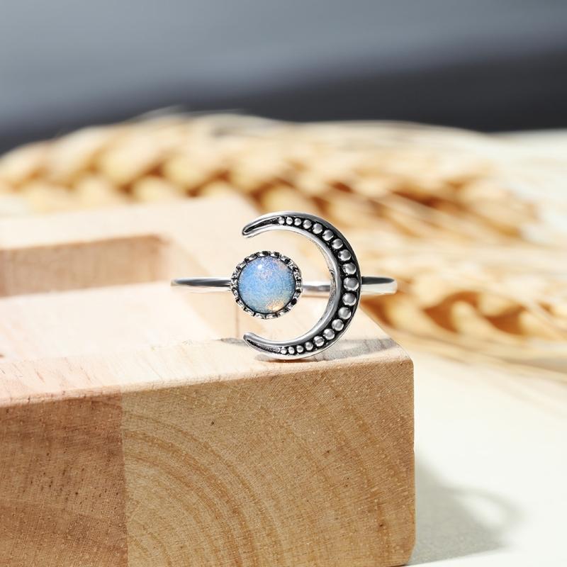 Colorful Moonstone Adjustable Ring Retro Female Hand Accessories