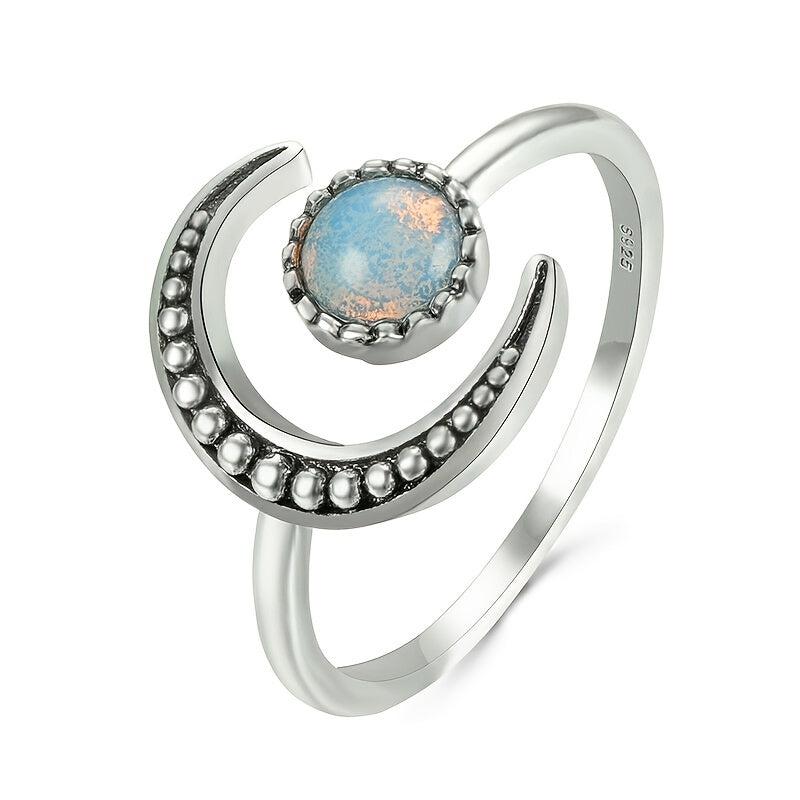 Colorful Moonstone Adjustable Ring Retro Female Hand Accessories