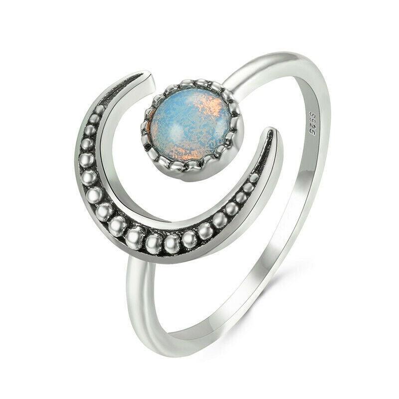 Colorful Moonstone Adjustable Ring Retro Female Hand Accessories
