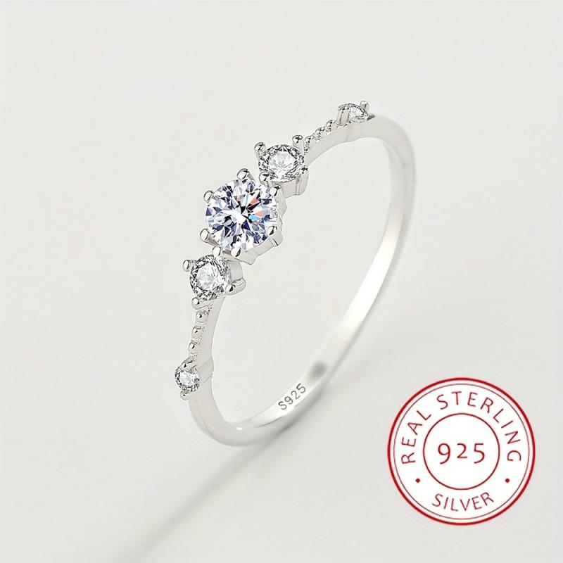 925 Silver Ring with Zircon Inlay - Dainty Party Accessory