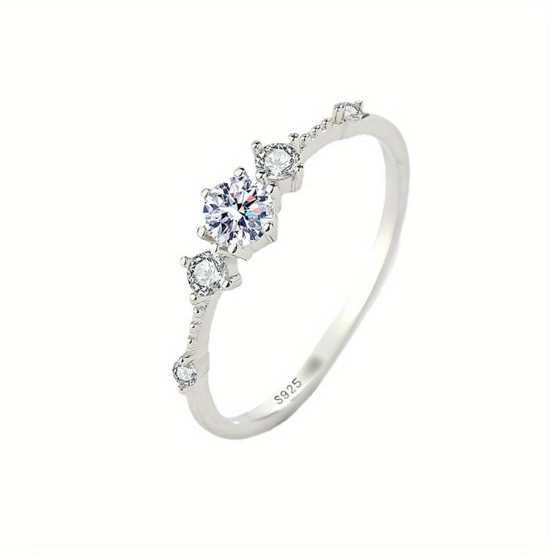 925 Silver Ring with Zircon Inlay - Dainty Party Accessory