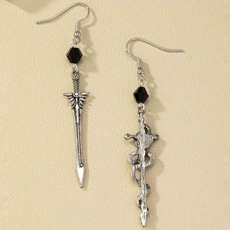 Gothic Dark Pentagram Snake Wrap Asymmetrical Earrings