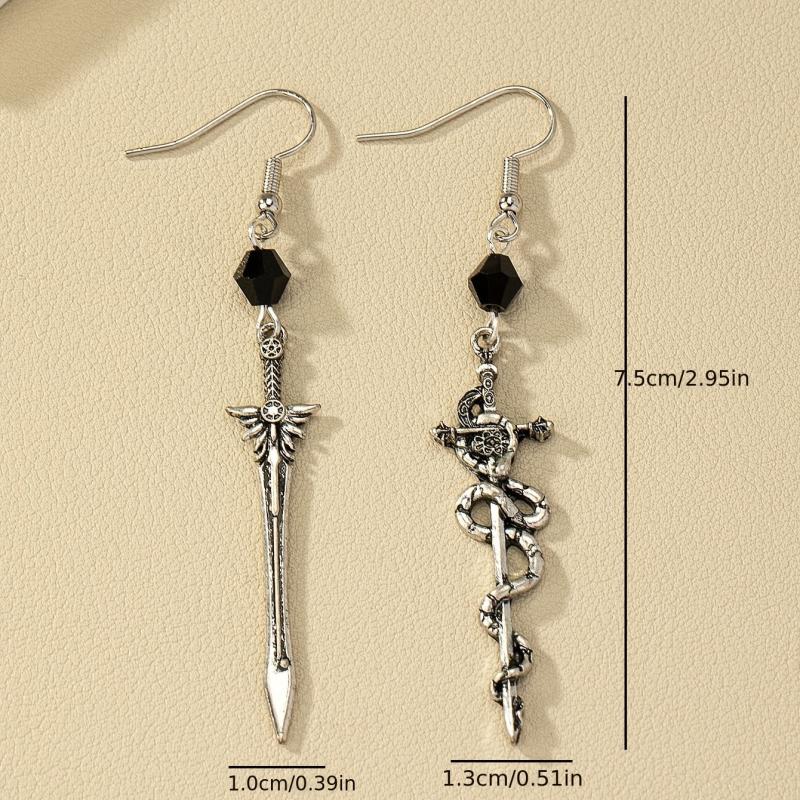 Gothic Dark Pentagram Snake Wrap Asymmetrical Earrings