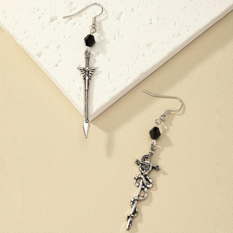 Gothic Dark Pentagram Snake Wrap Asymmetrical Earrings