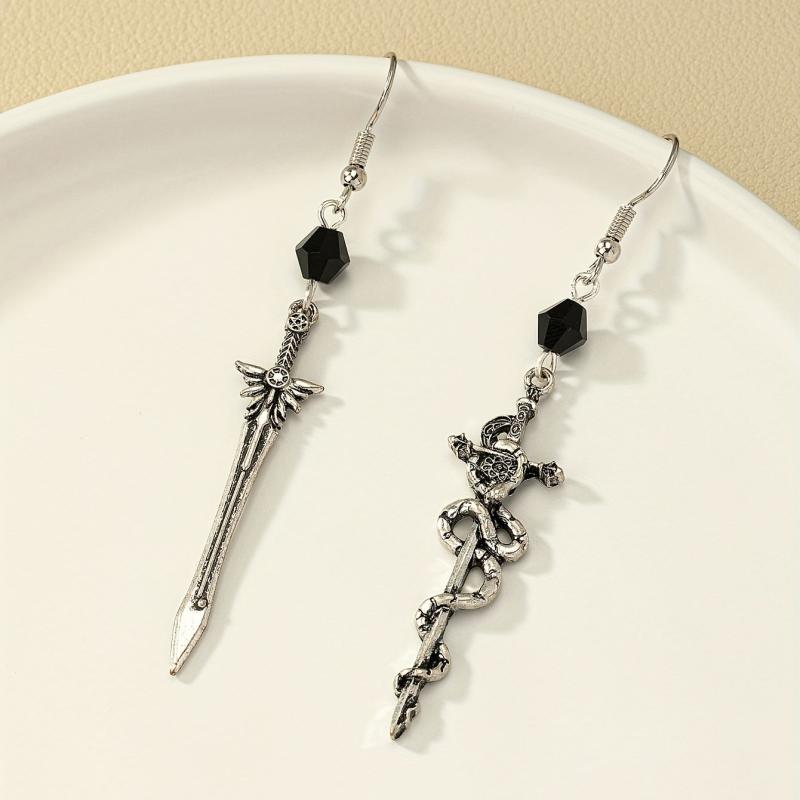 Gothic Dark Pentagram Snake Wrap Asymmetrical Earrings