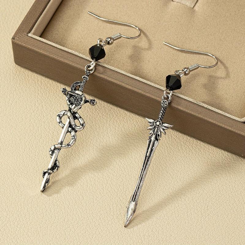 Gothic Dark Pentagram Snake Wrap Asymmetrical Earrings
