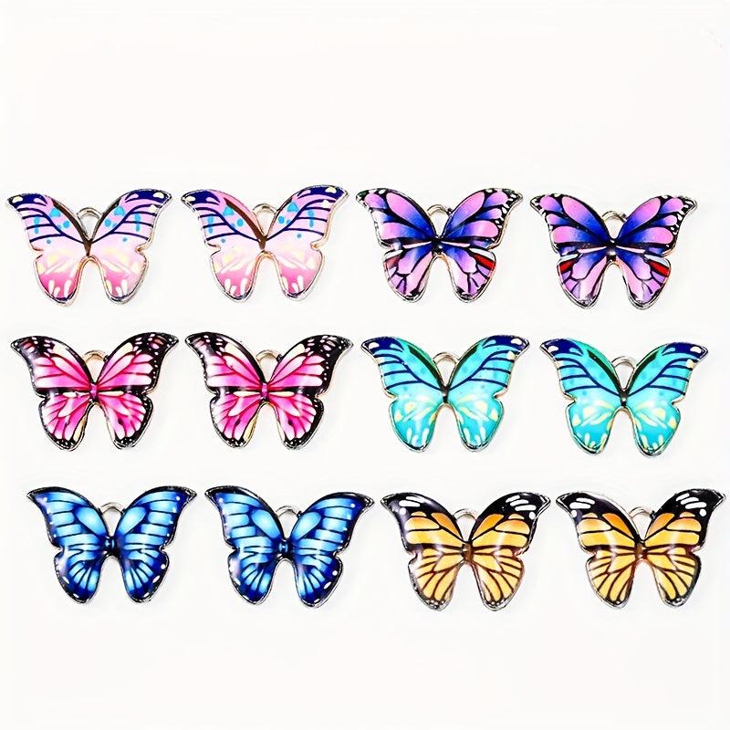 12pcs Butterfly Charms Pendant Enamel Metal Small Charms for Necklace Bracelet