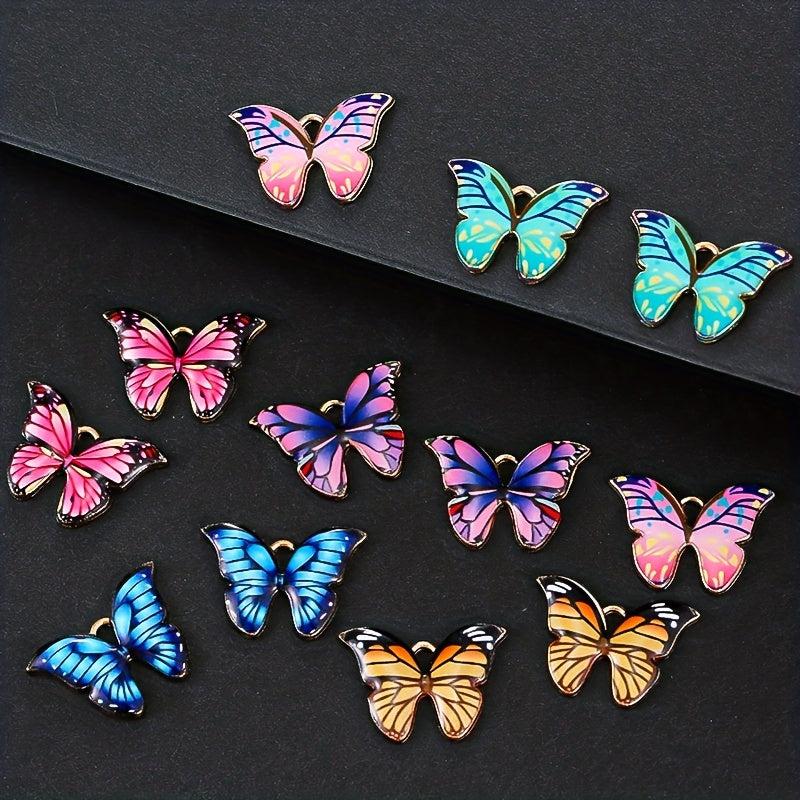12pcs Butterfly Charms Pendant Enamel Metal Small Charms for Necklace Bracelet