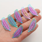 10pcs Rainbow Stainless Steel Feather Hollow Pendant Charms for Jewelry Making