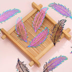10pcs Rainbow Stainless Steel Feather Hollow Pendant Charms for Jewelry Making