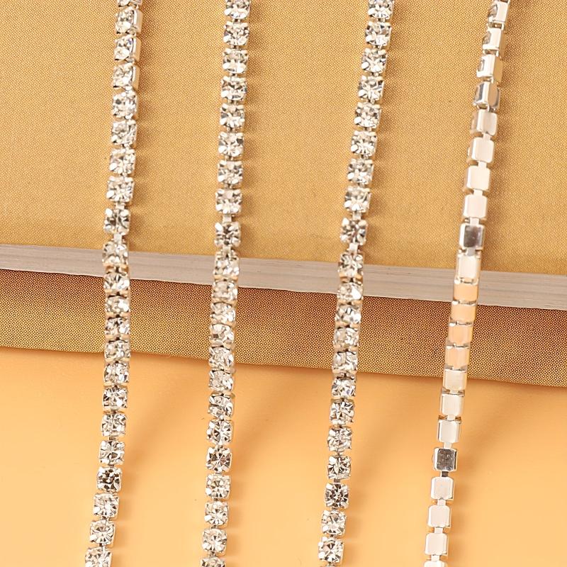 2mm Silver Rhinestone Chain Nail Art Decoration Clothing Shoe Phone Cup Decor