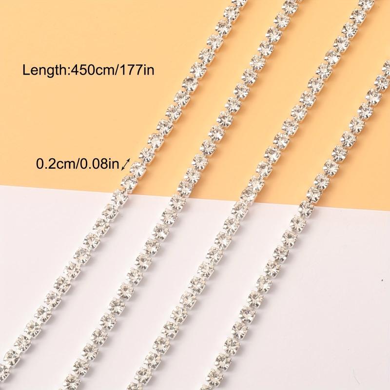 2mm Silver Rhinestone Chain Nail Art Decoration Clothing Shoe Phone Cup Decor