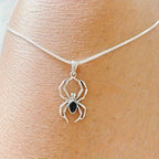Gothic Spider Pendant Necklace with Zirconia Inlay